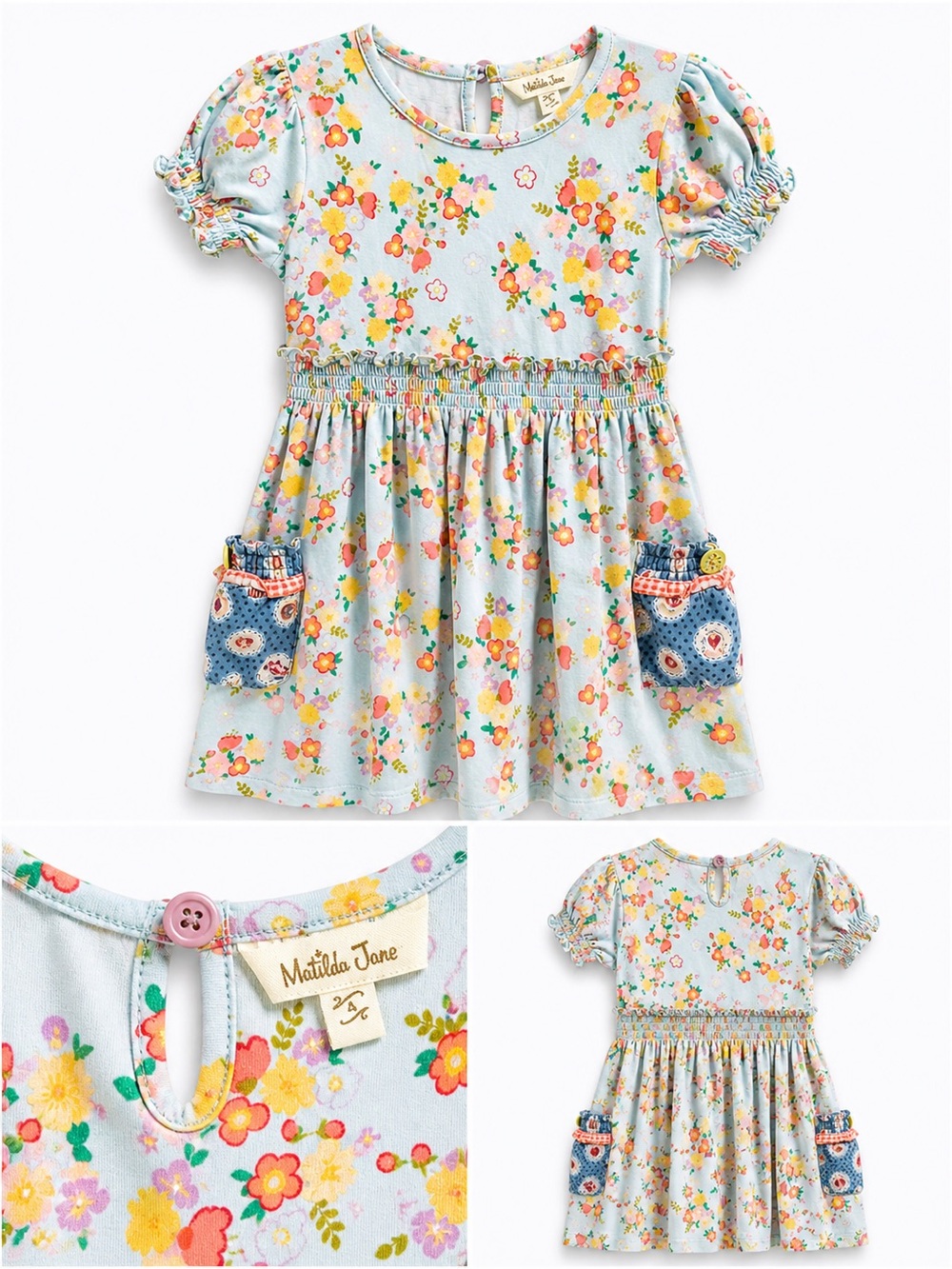 Matilda Jane Floral Smocked Lap Dress with Pockets - size 2